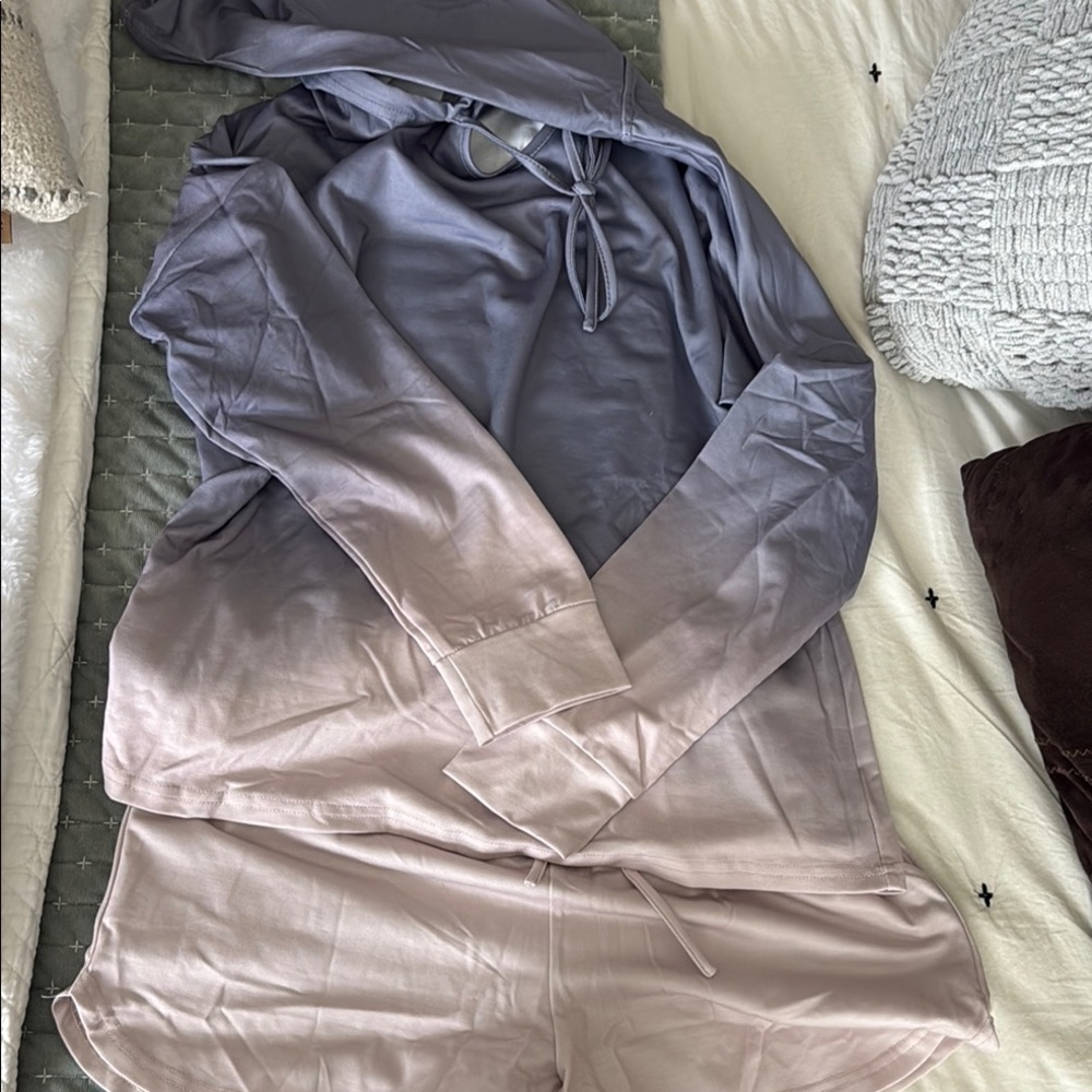 New boutique Cream and Gray Long-Sleeve lounge Set with Drawstring Detail